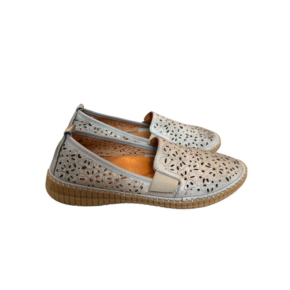 Spring Step Jookin Perforated Leather Slip-On Loafers Floral Cutout EU 40 US 9.5